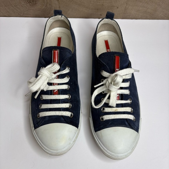 Prada Suede Leather Sneakers navy Blue Size 8 - Picture 5 of 9
